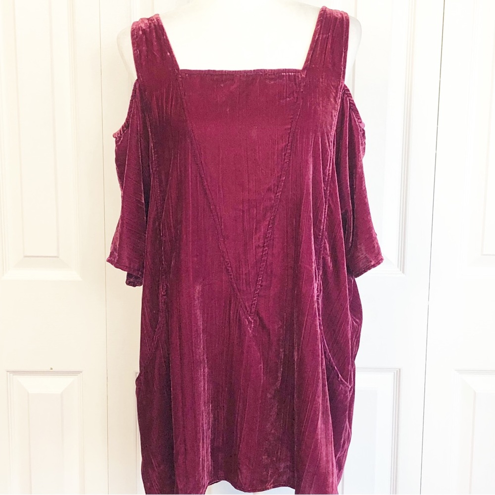 Soft Surroundings Pink Crushed Velvet Cold Shoulder Tunic Top Large